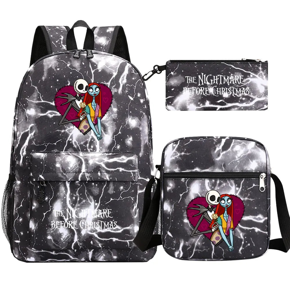 The Nightmare Before Christmas 3Pcs Boy Girl Kids School Book Bags Travel Backpack Shoulder Bag Pen Bag For Men Women