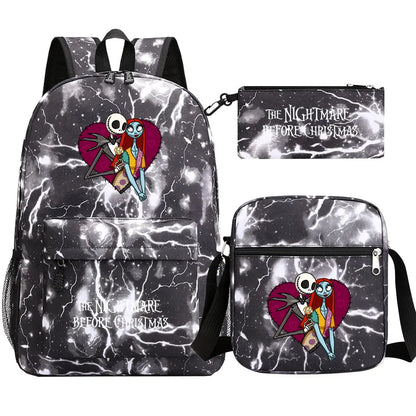 The Nightmare Before Christmas 3Pcs Boy Girl Kids School Book Bags Travel Backpack Shoulder Bag Pen Bag For Men Women