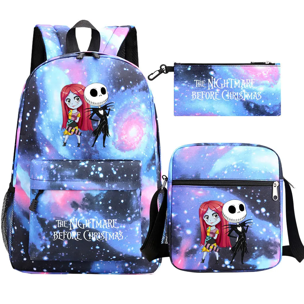 The Nightmare Before Christmas 3Pcs Boy Girl Kids School Book Bags Travel Backpack Shoulder Bag Pen Bag For Men Women