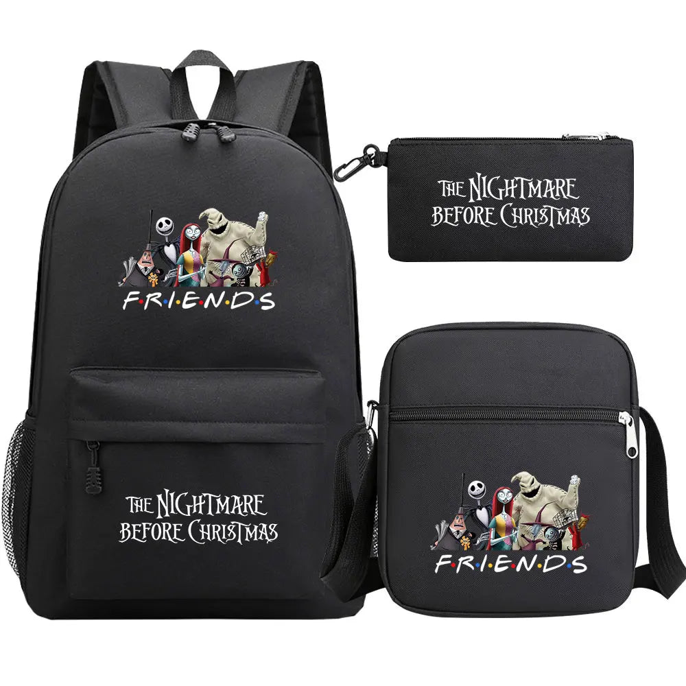 The Nightmare Before Christmas 3Pcs Boy Girl Kids School Book Bags Travel Backpack Shoulder Bag Pen Bag For Men Women