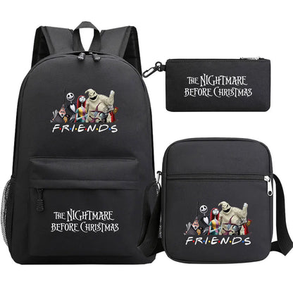 The Nightmare Before Christmas 3Pcs Boy Girl Kids School Book Bags Travel Backpack Shoulder Bag Pen Bag For Men Women
