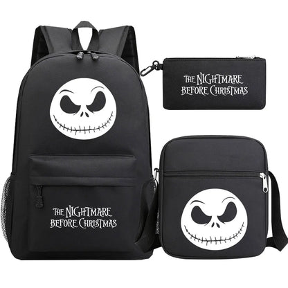The Nightmare Before Christmas 3Pcs Boy Girl Kids School Book Bags Travel Backpack Shoulder Bag Pen Bag For Men Women