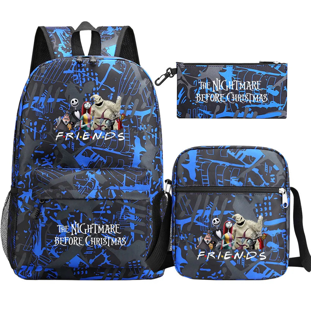 The Nightmare Before Christmas 3Pcs Boy Girl Kids School Book Bags Travel Backpack Shoulder Bag Pen Bag For Men Women