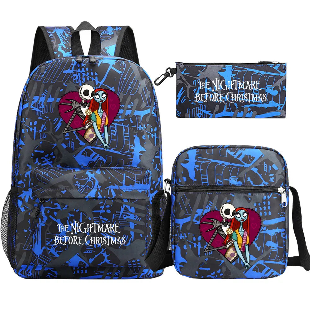 The Nightmare Before Christmas 3Pcs Boy Girl Kids School Book Bags Travel Backpack Shoulder Bag Pen Bag For Men Women