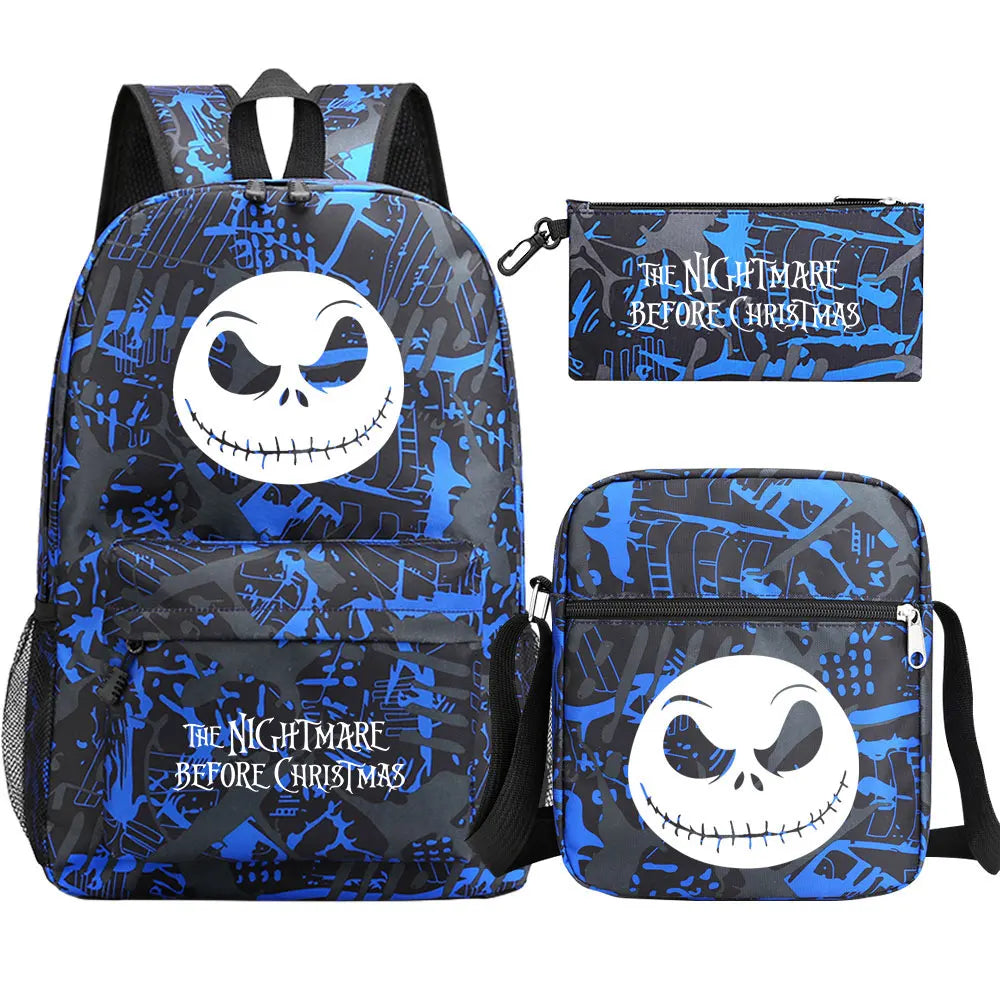 The Nightmare Before Christmas 3Pcs Boy Girl Kids School Book Bags Travel Backpack Shoulder Bag Pen Bag For Men Women