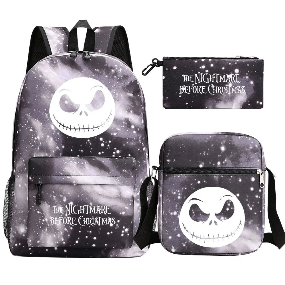 The Nightmare Before Christmas 3Pcs Boy Girl Kids School Book Bags Travel Backpack Shoulder Bag Pen Bag For Men Women
