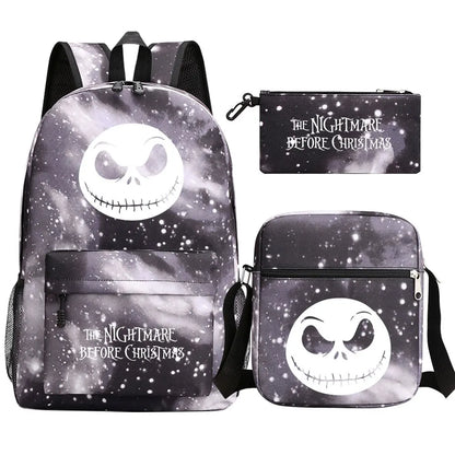 The Nightmare Before Christmas 3Pcs Boy Girl Kids School Book Bags Travel Backpack Shoulder Bag Pen Bag For Men Women