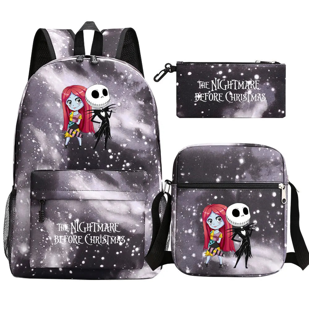 The Nightmare Before Christmas 3Pcs Boy Girl Kids School Book Bags Travel Backpack Shoulder Bag Pen Bag For Men Women