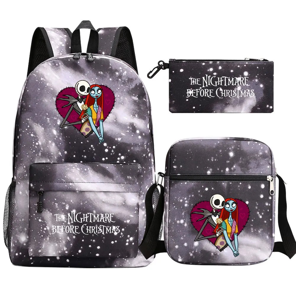 The Nightmare Before Christmas 3Pcs Boy Girl Kids School Book Bags Travel Backpack Shoulder Bag Pen Bag For Men Women