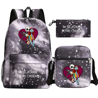 The Nightmare Before Christmas 3Pcs Boy Girl Kids School Book Bags Travel Backpack Shoulder Bag Pen Bag For Men Women