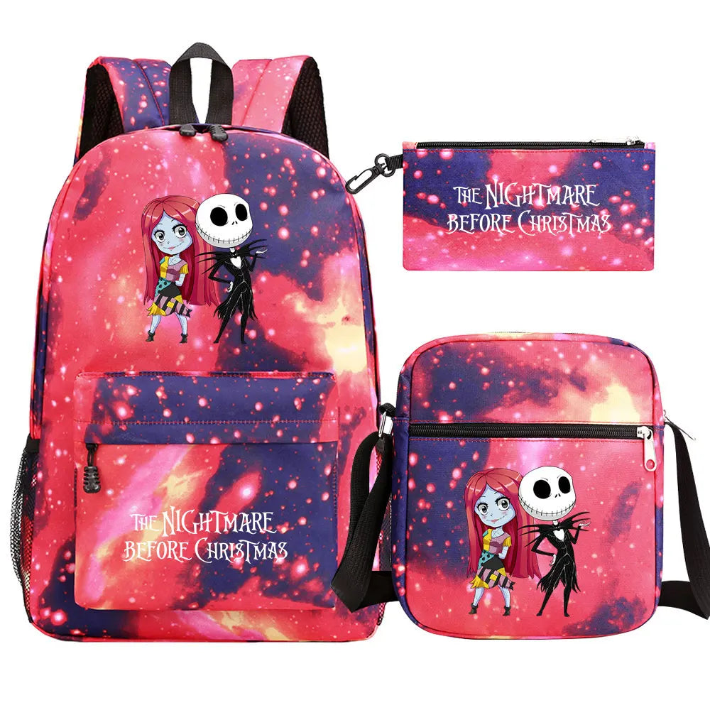 The Nightmare Before Christmas 3Pcs Boy Girl Kids School Book Bags Travel Backpack Shoulder Bag Pen Bag For Men Women