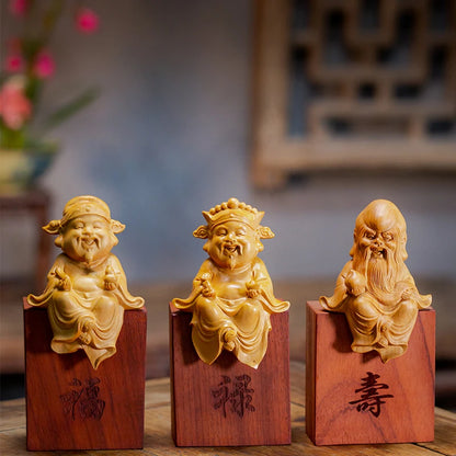 The Sanxing Wood Fu,lu,shou Figurine Chinese Mythology Figure Good The Three Stars Prosperity Status Longevity Chinese Religion.