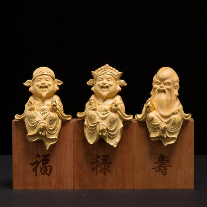The Sanxing Wood Fu,lu,shou Figurine Chinese Mythology Figure Good The Three Stars Prosperity Status Longevity Chinese Religion.