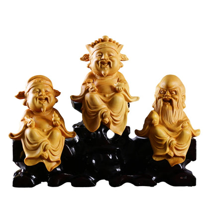 The Sanxing Wood Fu,lu,shou Figurine Chinese Mythology Figure Good The Three Stars Prosperity Status Longevity Chinese Religion.