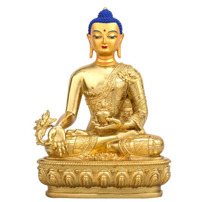The copper gold-plated Buddha statue of the medicine Buddha is dedicated to Seiko, Tibet, buddhist supplies Sanbao Buddha statue
