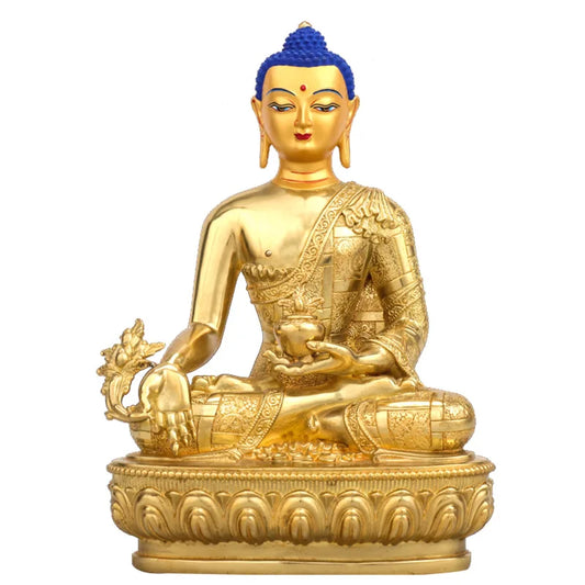 The copper gold-plated Buddha statue of the medicine Buddha is dedicated to Seiko, Tibet, buddhist supplies Sanbao Buddha statue