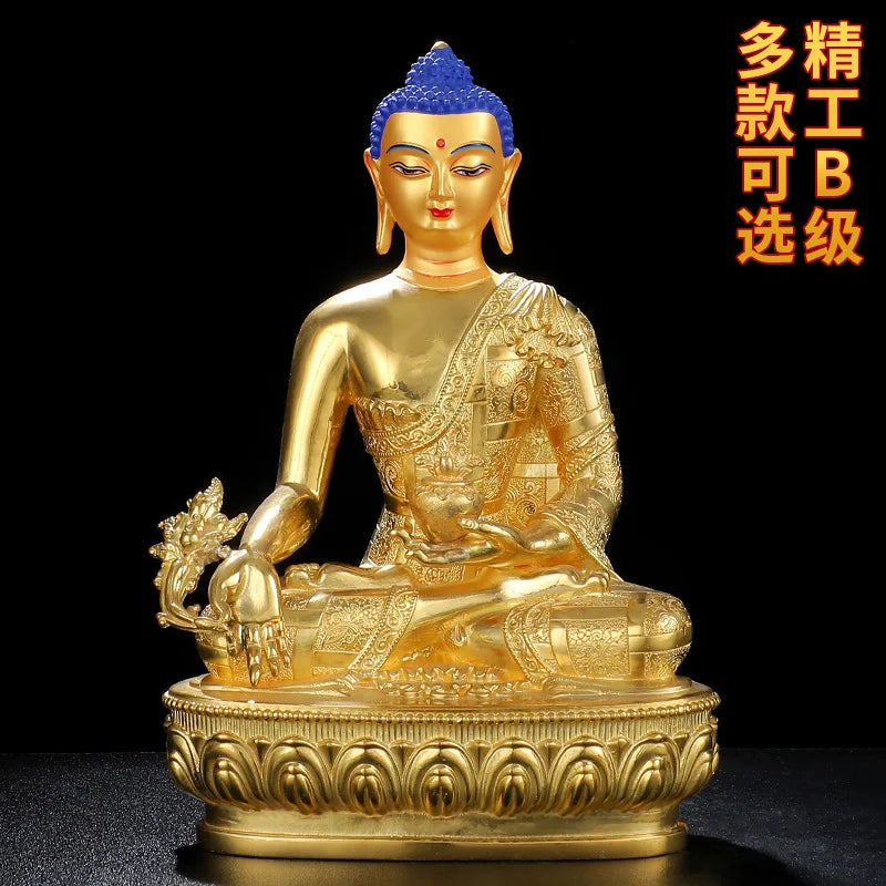 The copper gold-plated Buddha statue of the medicine Buddha is dedicated to Seiko, Tibet, buddhist supplies Sanbao Buddha statue
