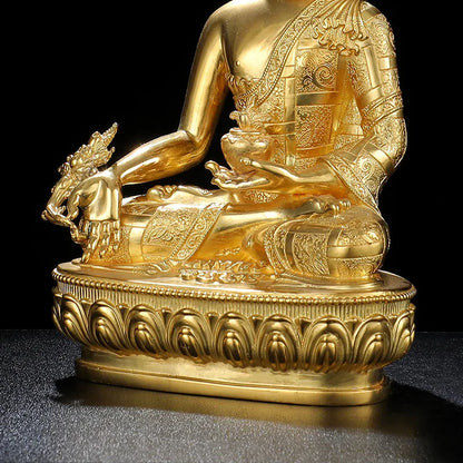 The copper gold-plated Buddha statue of the medicine Buddha is dedicated to Seiko, Tibet, buddhist supplies Sanbao Buddha statue