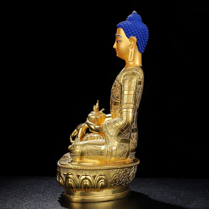 The copper gold-plated Buddha statue of the medicine Buddha is dedicated to Seiko, Tibet, buddhist supplies Sanbao Buddha statue