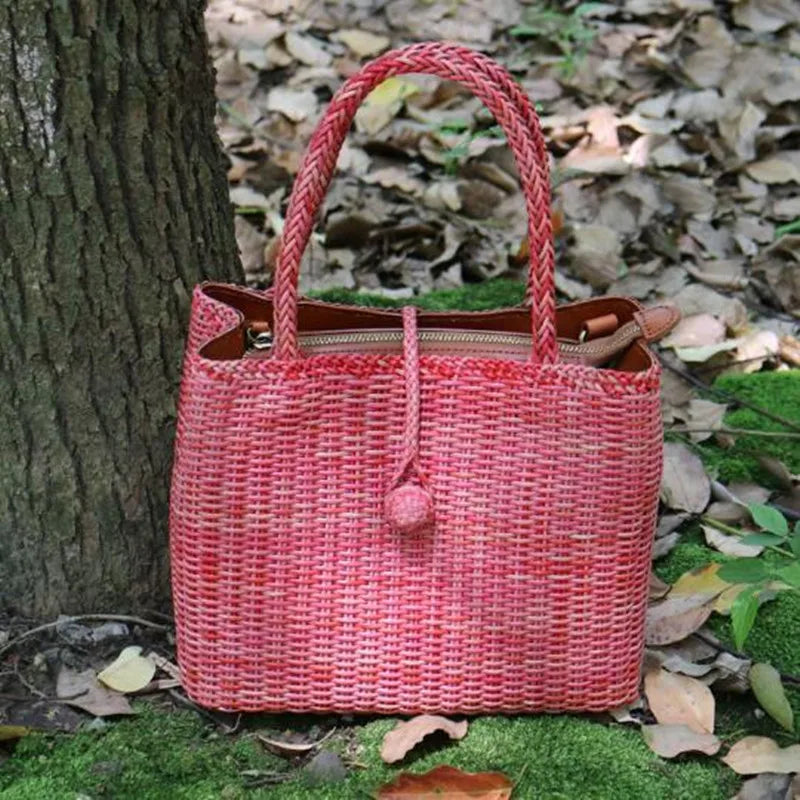 The first layer of cowhide hand woven buttons design shoulder bag leather crossbody bag women