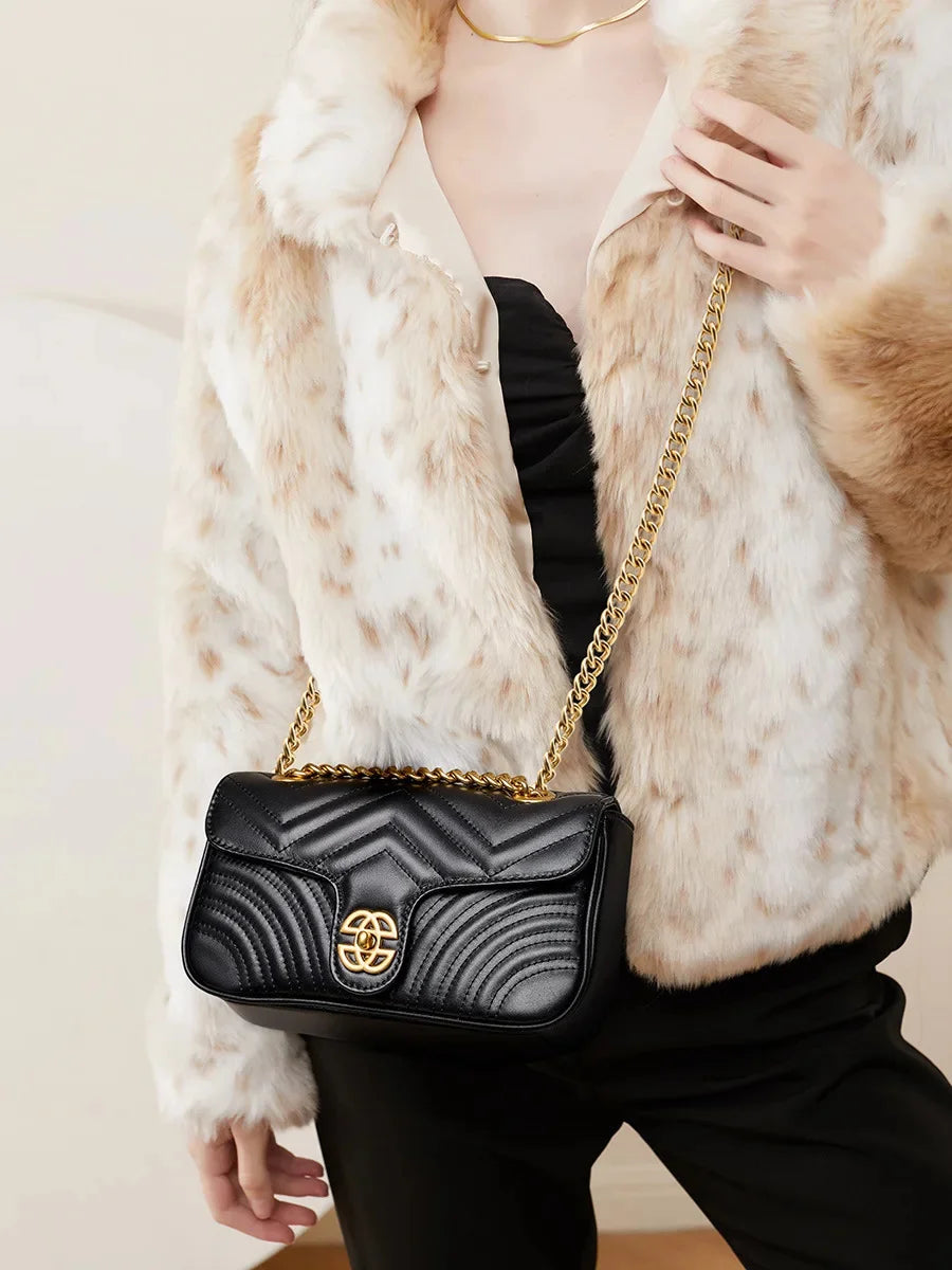 The first layer of small cowhide high-grade leather hand New love rhombic chain women's shoulder /crossbody bag