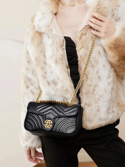 The first layer of small cowhide high-grade leather hand New love rhombic chain women's shoulder /crossbody bag