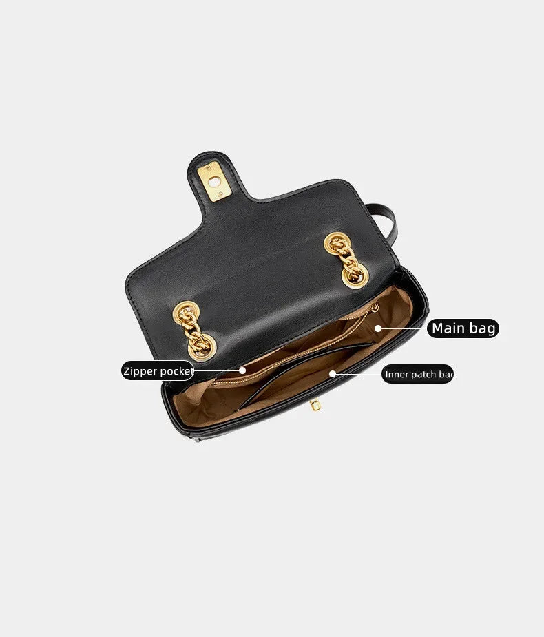 The first layer of small cowhide high-grade leather hand New love rhombic chain women's shoulder /crossbody bag