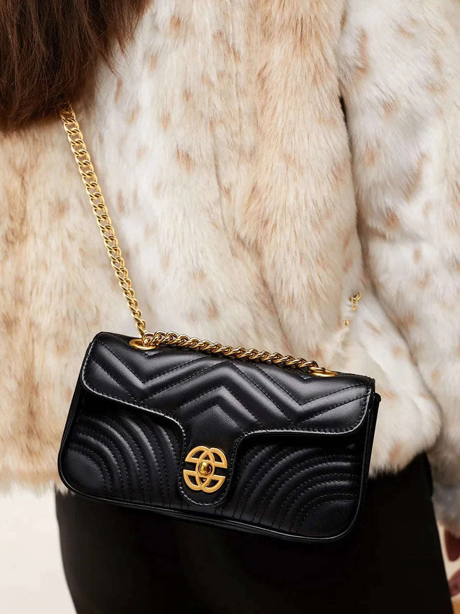 The first layer of small cowhide high-grade leather hand New love rhombic chain women's shoulder /crossbody bag