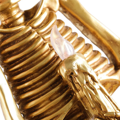 The new wall-mounted skeleton statue Flame lamp European  style resin sculpture Creative Horror Home Bar Craft Statue  Red light
