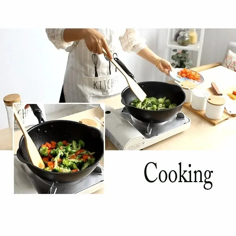 Thickened Bottom Medical Stone Frying Pan Multifunction Non-stick Pans Deep Nougat Pot Big Mouth Wok Pan with Glass Cover