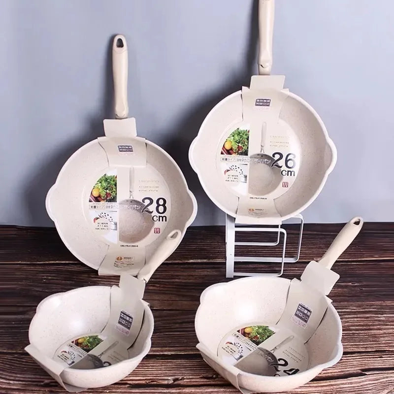 Thickened Bottom Medical Stone Frying Pan Multifunction Non-stick Pans Deep Nougat Pot Big Mouth Wok Pan with Glass Cover