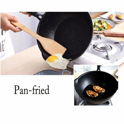 Thickened Bottom Medical Stone Frying Pan Multifunction Non-stick Pans Deep Nougat Pot Big Mouth Wok Pan with Glass Cover