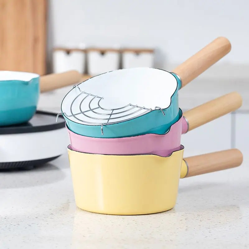 Thickened Enamel Milk Pot with Leakproof Spout, Little Yellow Flower Pattern for Baby Porridge, Hot Milk, Electric and Gas Stove