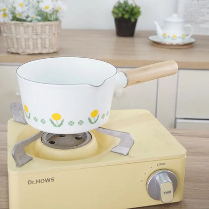 Thickened Enamel Milk Pot with Leakproof Spout, Little Yellow Flower Pattern for Baby Porridge, Hot Milk, Electric and Gas Stove