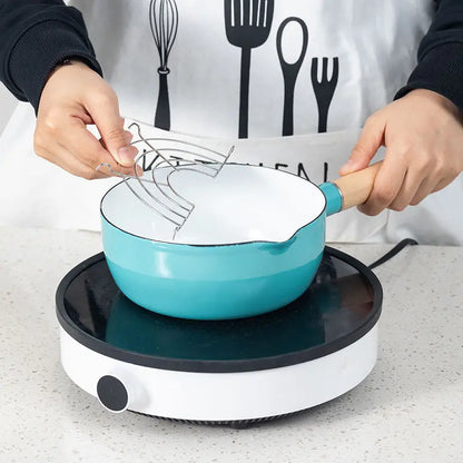 Thickened Enamel Milk Pot with Leakproof Spout, Little Yellow Flower Pattern for Baby Porridge, Hot Milk, Electric and Gas Stove