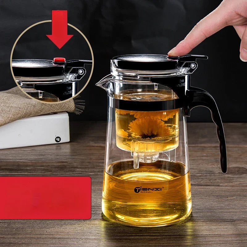 Thickened Glass Teapot One-button Filtering Tea Separation Teapot Household High-temperature Resistant Tea Maker