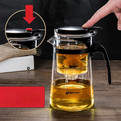 Thickened Glass Teapot One-button Filtering Tea Separation Teapot Household High-temperature Resistant Tea Maker