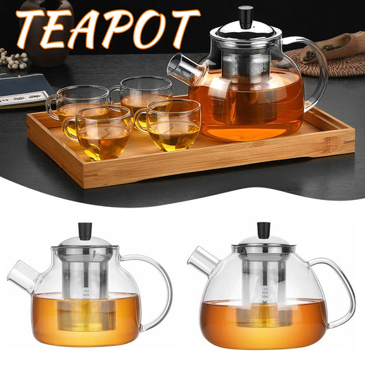 Thickened Glass Teapot With Stainless Steel Infuser Clear Kettle Heat Resistant Tea Pot Teaware For Making Coffee 800 /1500ml