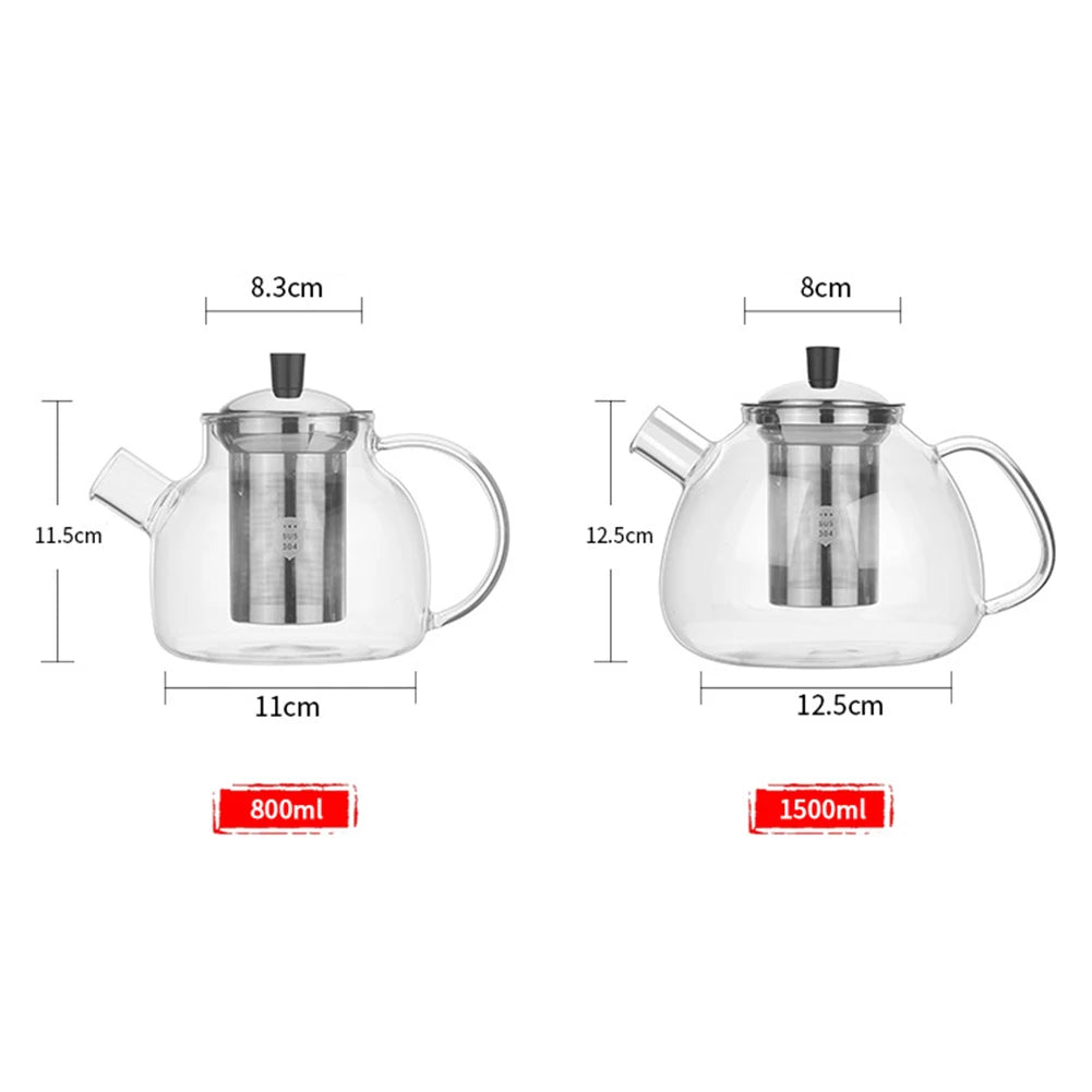 Thickened Glass Teapot With Stainless Steel Infuser Clear Kettle Heat Resistant Tea Pot Teaware For Making Coffee 800 /1500ml