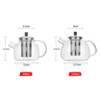 Thickened Glass Teapot With Stainless Steel Infuser Clear Kettle Heat Resistant Tea Pot Teaware For Making Coffee 800 /1500ml