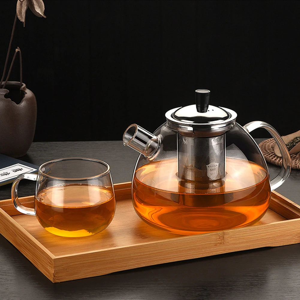 Thickened Glass Teapot With Stainless Steel Infuser Clear Kettle Heat Resistant Tea Pot Teaware For Making Coffee 800 /1500ml