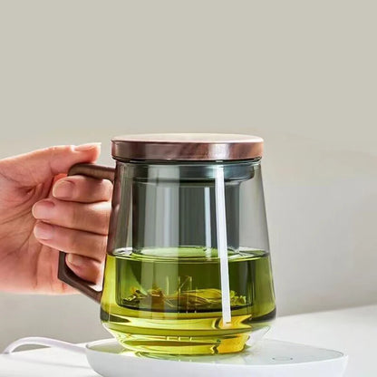 Thickened High Temperature Resistant Glass Water Cup Black Walnut Solid Wood Cover Built-in Filter Home Tea Set Coffee cup