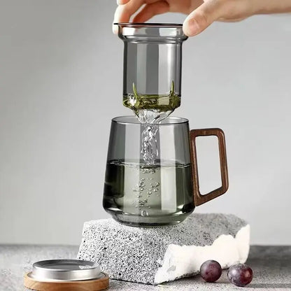 Thickened High Temperature Resistant Glass Water Cup Black Walnut Solid Wood Cover Built-in Filter Home Tea Set Coffee cup