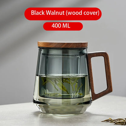 Thickened High Temperature Resistant Glass Water Cup Black Walnut Solid Wood Cover Built-in Filter Home Tea Set Coffee cup