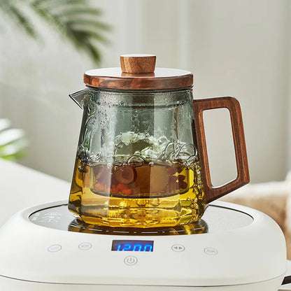 Thickened High Temperature Resistant Glass kettle Black Walnut Solid Wood Cover Built-in Filter Household tea supplies 500-800ml