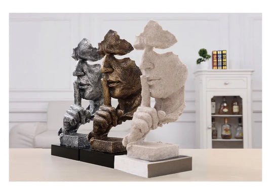 Thinker Statues Figurine Living Room Art Decor Furnishings Silence Is A Gold-European Sculpture Vintage Resin Crafts Decorations