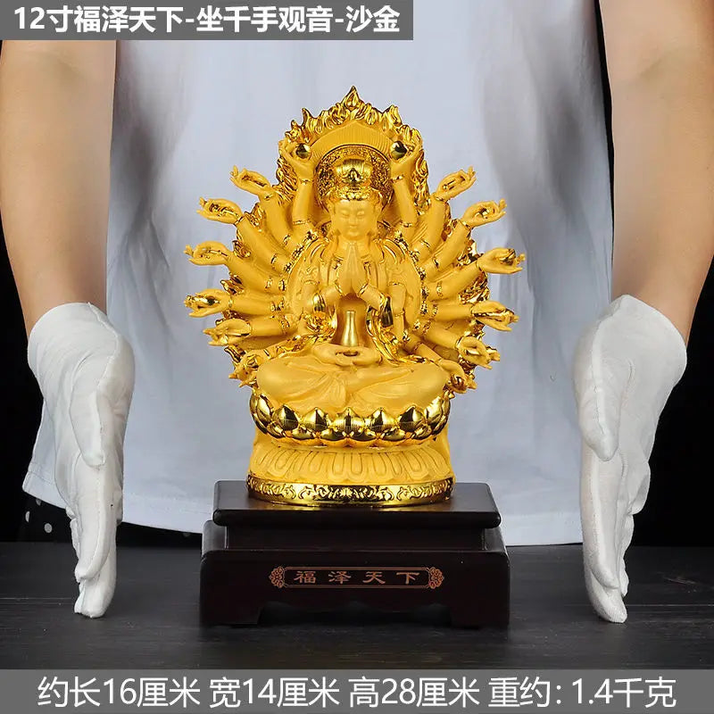 Thousand Handed Avalokitesvara Ornaments Sitting Statue of Nanhai Avalokitesvara Buddha Temple Household Worship Family Ornament