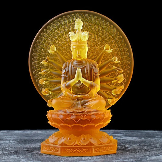 Thousand Hands and Thousand Eyes Guanyin Avalokitesvara Bodhisattva statue decoration Colored glaze crafts Home furnishings