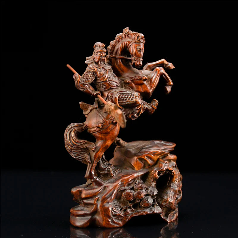 Three Kingdom Guan Yu Figurine Knight Chinese History Figures Guan Gong Wood Statue Feng Shui Home Decorations