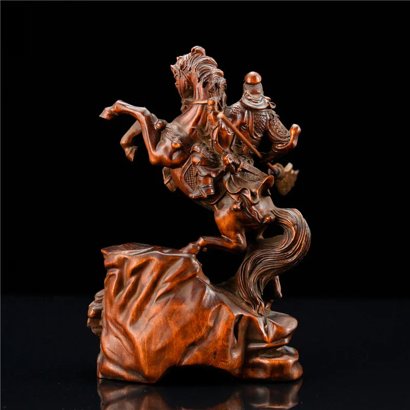 Three Kingdom Guan Yu Figurine Knight Chinese History Figures Guan Gong Wood Statue Feng Shui Home Decorations